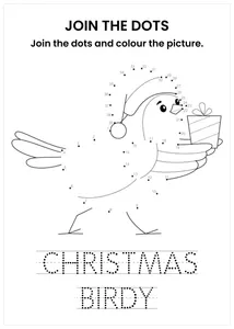 Christmas Birdy connect the dots and color the image