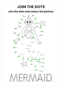 Mermaid connect the dots and color the image