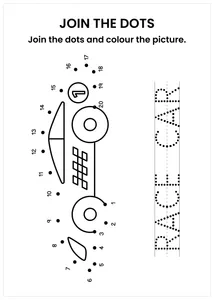 Race Car connect the dots and color the image