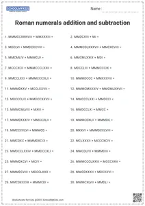 Roman numerals addition and subtraction