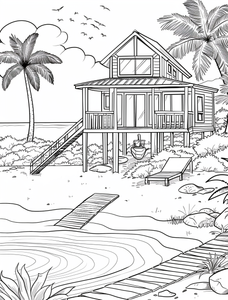 Beach House Coloring Page