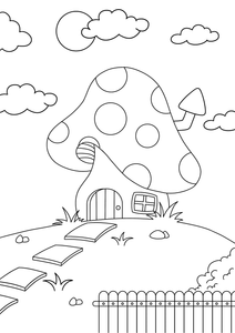 Mushroom House Coloring Page