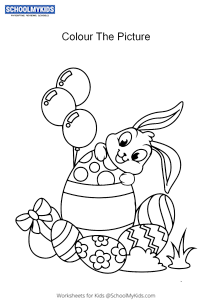 Easter Bunny with Eggs and Balloons - Easter Bunny coloring pages
