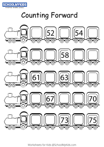 Missing Numbers Counting Forward 51 to 75 Worksheets for Kindergarten