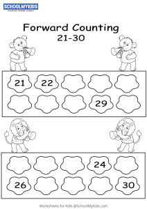 Forward Counting 21 to 30 Worksheets for Kindergarten,First,Second