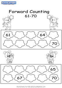 Forward Counting 61 to 70 Worksheets for Kindergarten,First,Second