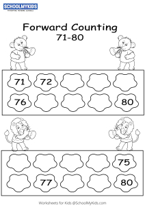 Forward Counting 71 to 80 Worksheets for Kindergarten,First,Second