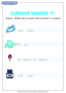 Cursive Writing I words - Cursive Words