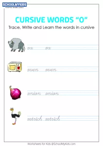 Cursive Writing O words - Cursive Words