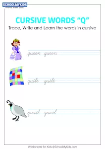 Cursive Writing Q words - Cursive Words