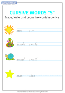 Cursive Writing S words - Cursive Words Worksheets for Second,Third