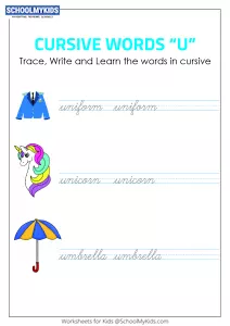 Cursive Writing U words - Cursive Words