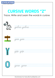 Cursive Writing Z words - Cursive Words
