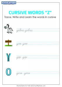 Cursive Writing Z words - Cursive Words