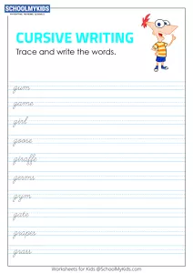 Tracing and Writing Cursive Words G