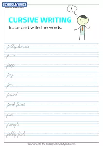 Tracing and Writing Cursive Words J