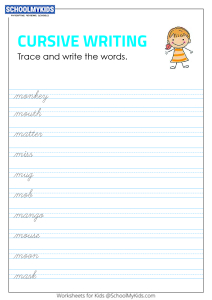 Tracing and Writing Cursive Words M