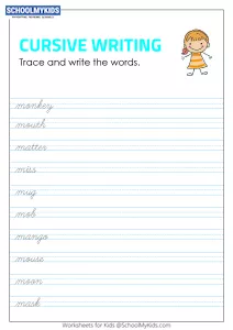 Tracing and Writing Cursive Words M