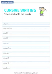 Tracing and Writing Cursive Words Q