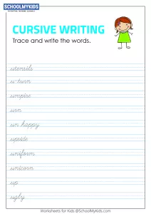 Tracing and Writing Cursive Words U
