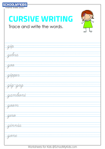 Tracing and Writing Cursive Words Z