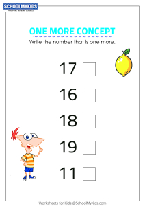 Adding One More Worksheets for Kindergarten,First Grade - Math