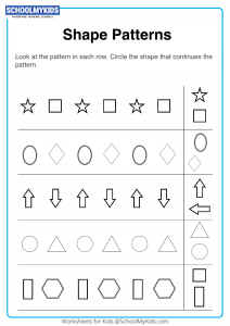 shape patterns worksheets for kindergarten first grade math worksheets schoolmykids com