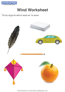 Science - What can Wind move? Worksheets for Kindergarten,First Grade