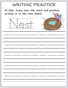 Writing Practice - Trace the Words - Nest