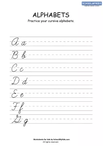 Cursive Writing Practice Sheets: Cursive Letters A-G