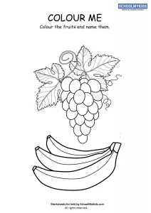 Fruits Coloring Page - Grapes and Banana