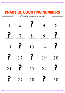 Write the Missing Numbers: Counting 1 to 30