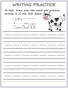 Writing Practice - Trace the Words - Cow