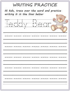 Writing Practice - Trace the Words - Teddy Bear