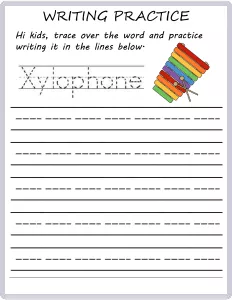 Writing Practice - Trace the Words - Xylophone