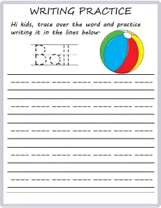 Writing Practice - Trace the Words - Ball