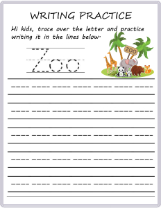 Writing Practice - Trace the Words - Zoo