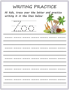 Writing Practice - Trace the Words - Zoo