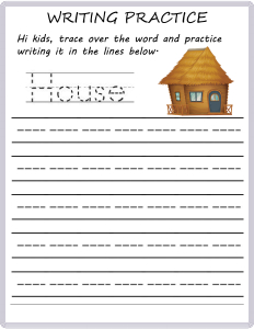 Writing Practice - Trace the Words - House