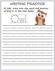 Writing Practice - Trace the Words - Owl