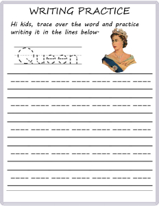 Writing Practice - Trace the Words - Queen