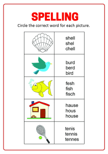 Spelling - Circle the correct word Worksheets for First,Second Grade