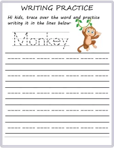 Writing Practice - Trace the Words - Monkey