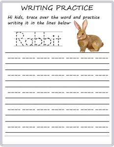 Writing Practice - Trace the Words - Rabbit