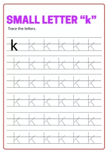 Writing Small Letter k - Lowercase Letter Tracing