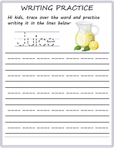 Writing Practice - Trace the Words - Juice
