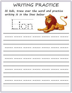 Writing Practice - Trace the Words - Lion