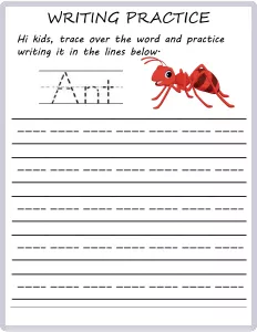 Writing Practice - Trace the Words - Ant