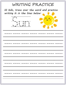 Writing Practice - Trace the Words - Sun