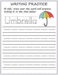 Writing Practice - Trace the Words - Umbrella